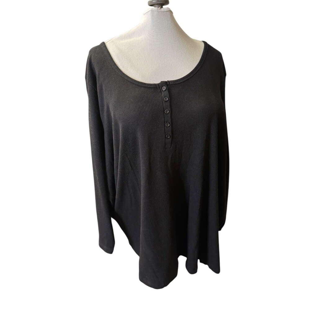 NWOT Roman's 6X 42/44 Ladies Black Henley Knit Long Sleeve